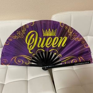 Purple Large Rave Folding Fabric Black Bamboo Hand Fan Loud Clacking